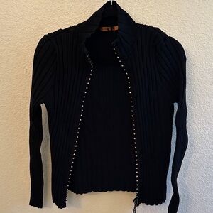 Belldini Black Ribbed Cardigan with rhinestone Details
